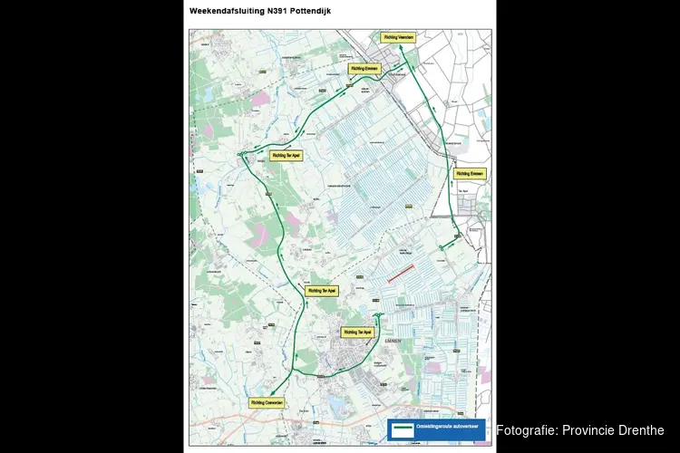 Weekendafsluiting N391 tussen Emmerschans en Roswinkel van 3 juli tot en met 7 juli 2025